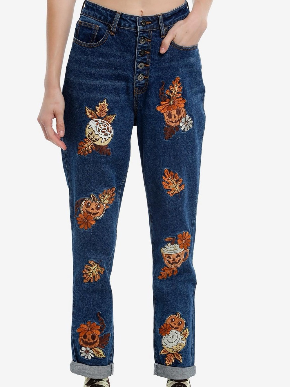 Dark Indigo Jack-O'-Lantern Treats Embroidered Mom Jeans Hot Topic Halloween 🎃